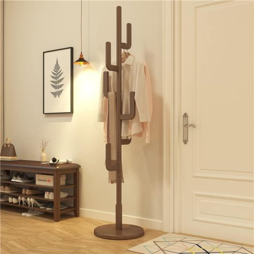 Cactus Coat Rack Freestanding, Adjustable Height Wooden Coat Rack with 6 Hooks